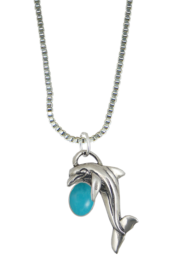 Sterling Silver Little Dolphin Pendant With Turquoise